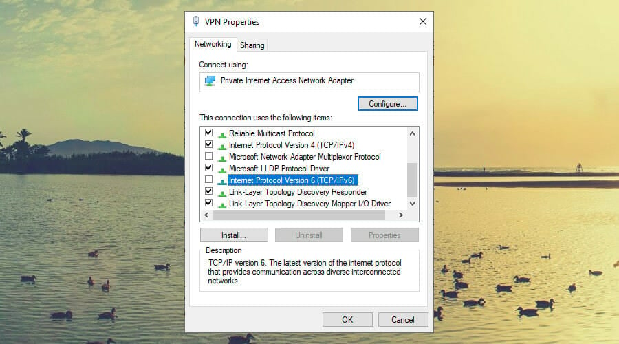 disable IPv6 on your VPN connection