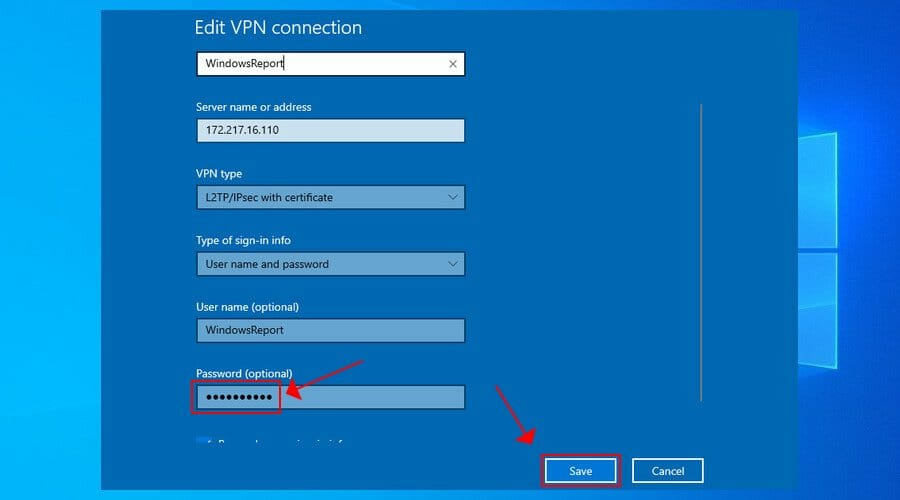 How to change VPN password on Windows 10