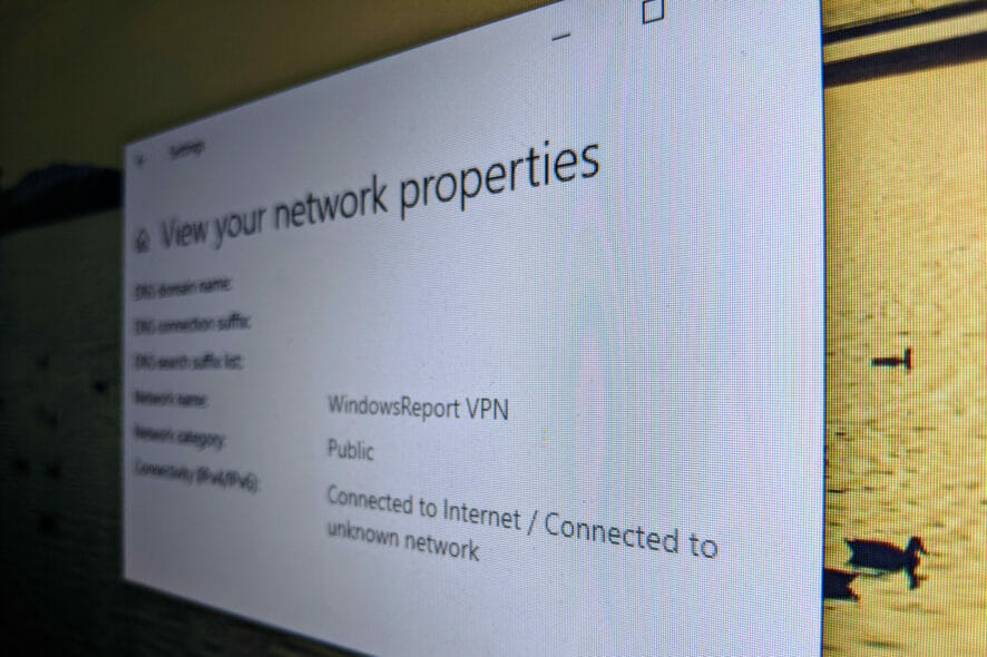 fix Windows 10 VPN shows unidentified public network connection