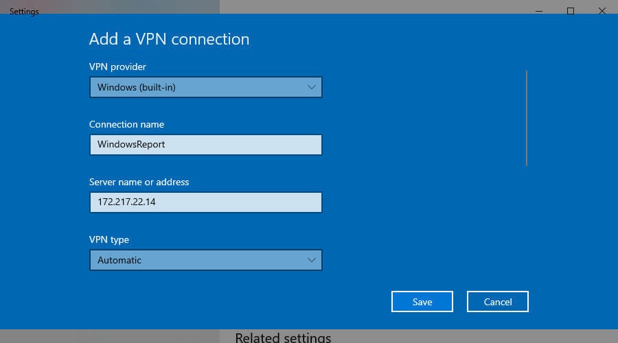 add a VPN connection in Windows 10