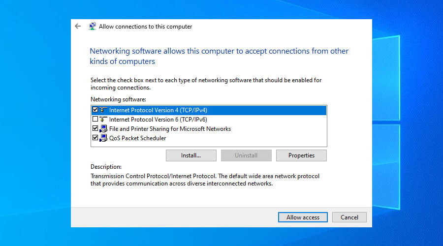 allow connections to the PC on Windows 10