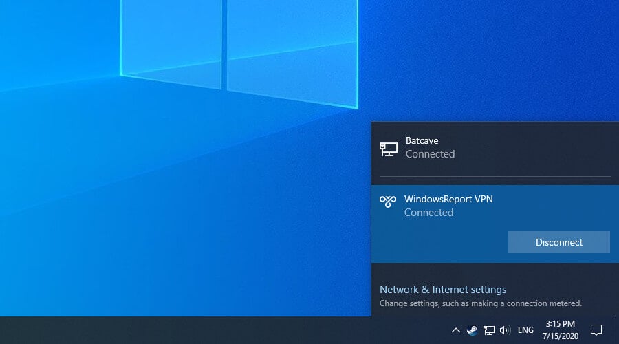 Windows 10 is connected to VPN