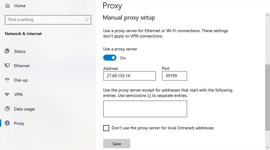 konfigurovat nastavení serveru proxy ve Windows 10