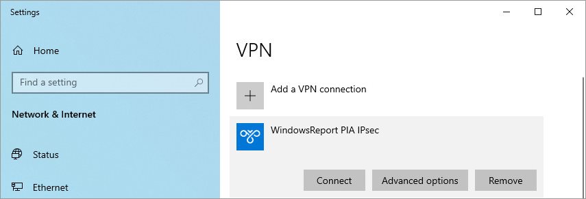 remove PIA IPsec VPN connection in Windows 10