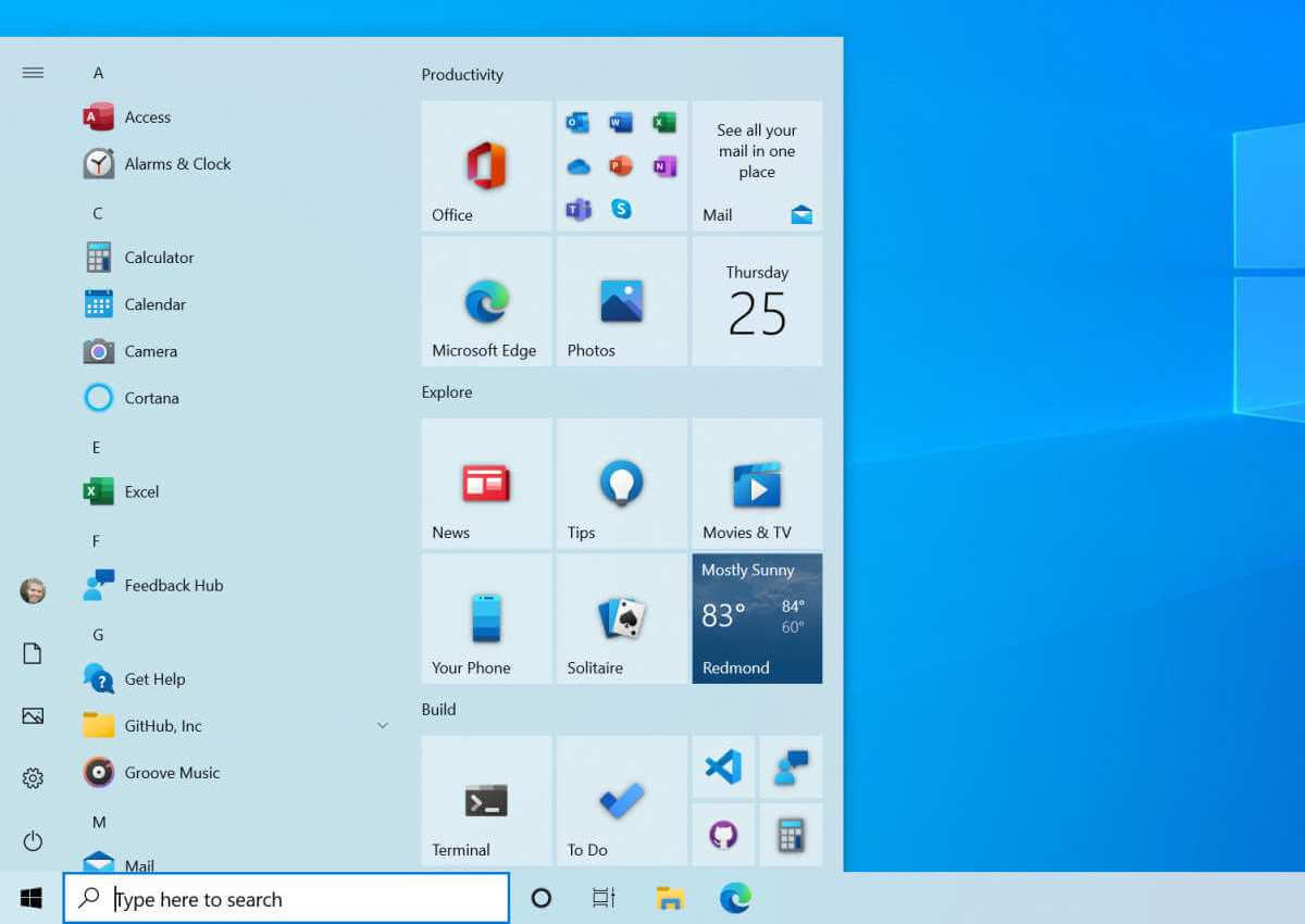 Start menu with opaque themes