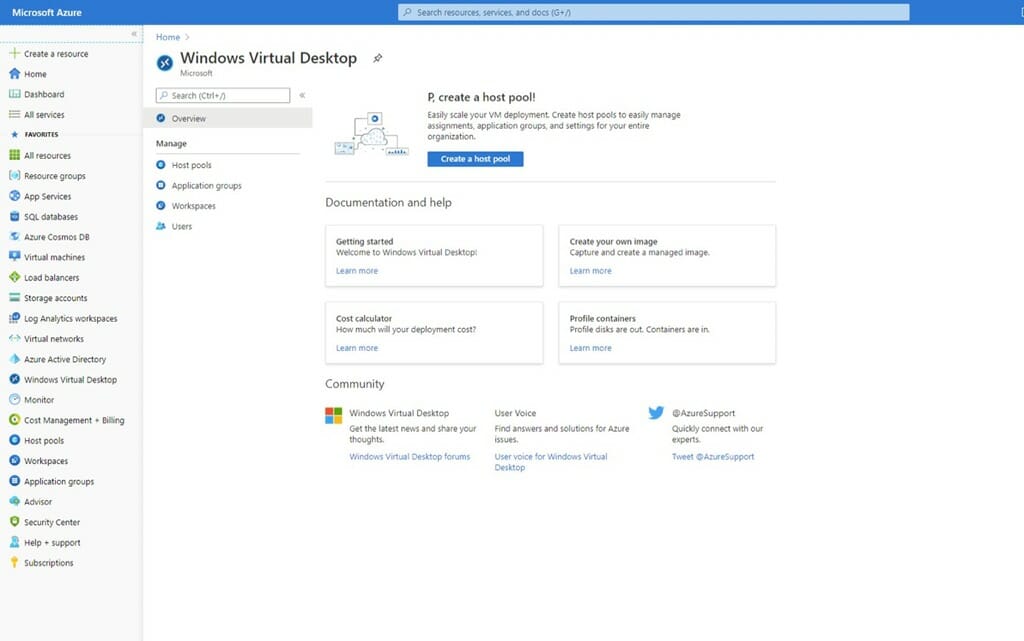 Windows Virtual Desktop interface