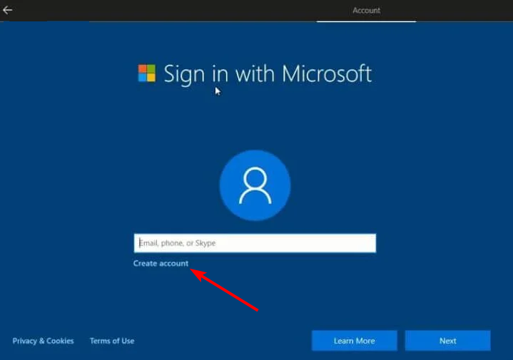 create accountinstall windows 10 without microsoft account