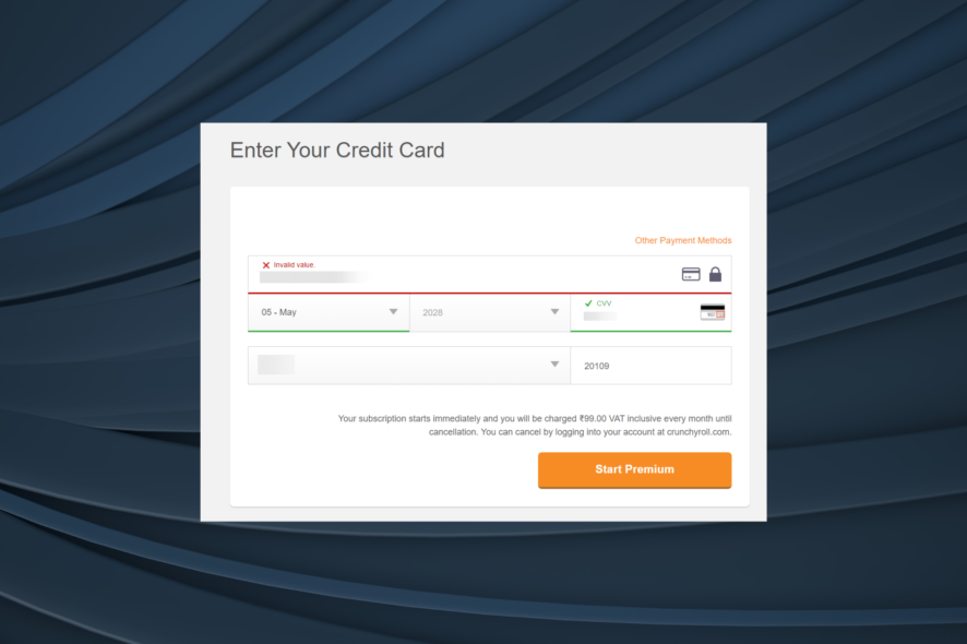 fix crunchyroll payment not working