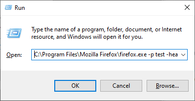 run dialog firefox Headless browser