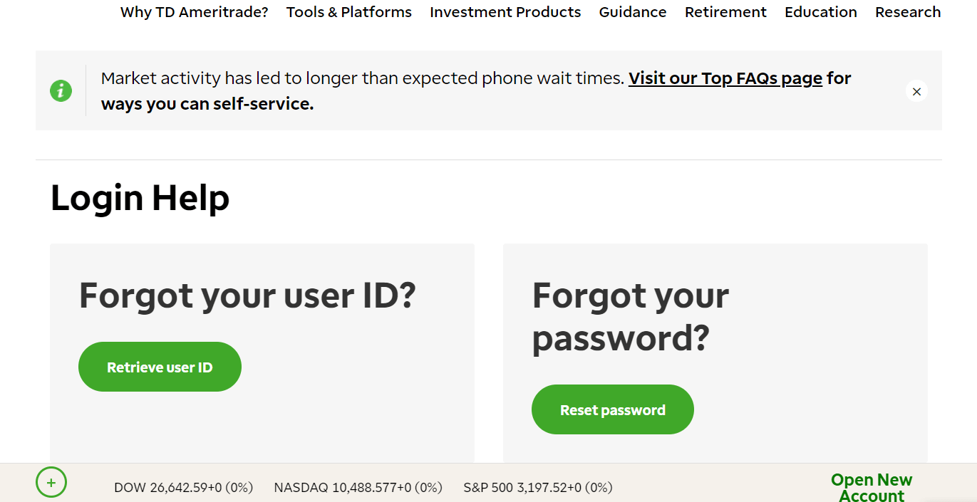 The Login Help page td ameritrade not working