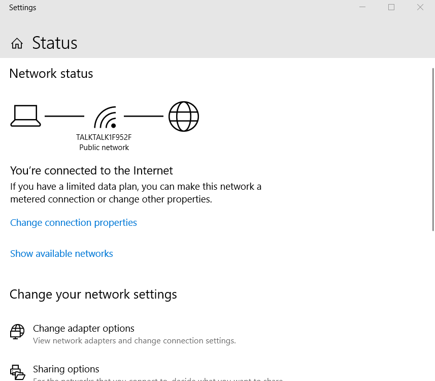 Network status reset network settings windows 10