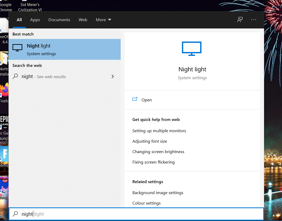 Windows 10's search utility how to screen tint windows 10