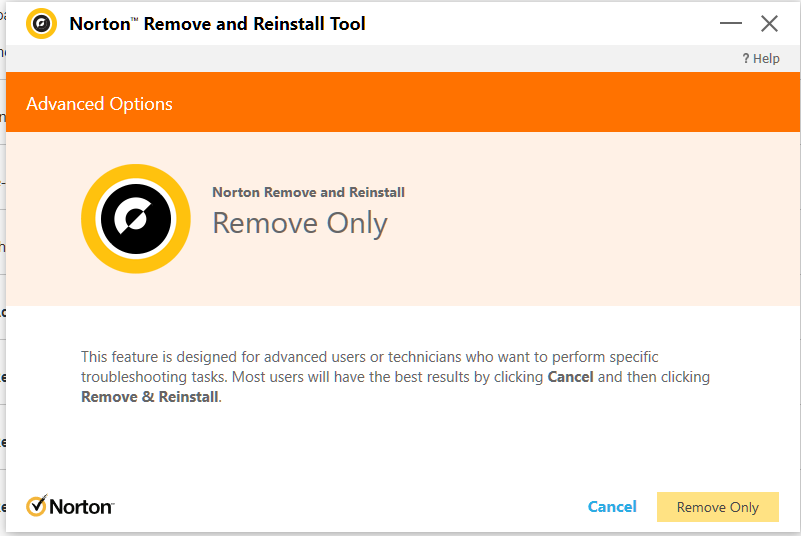 norton remove and reinstall tool uninstall