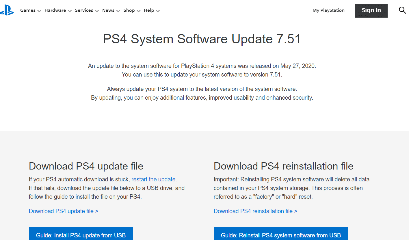 The PS4 System Software Update page ps4 update error [system software]