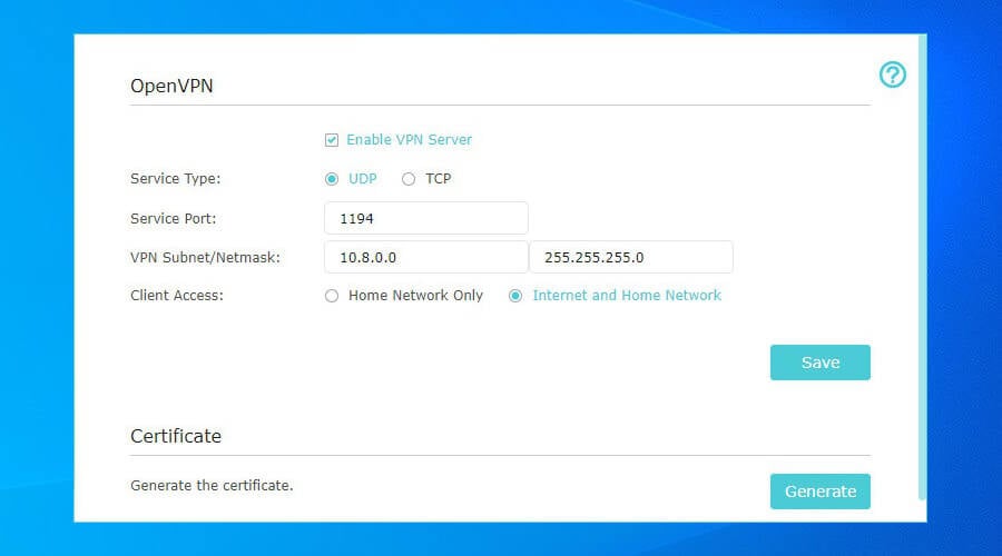 enable OpenVPN server on your router