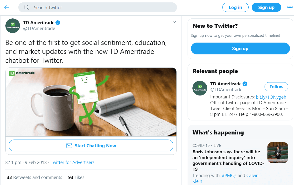 TD Ameritrade's Twitter page td ameritrade not working