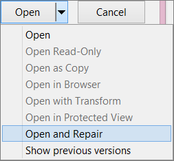 Open and Repair option word experienced an error trying to open the file