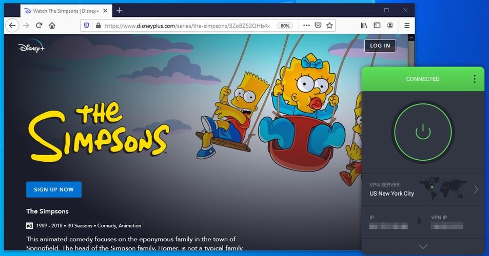 use PIA to watch Simpsons on Disney Plus
