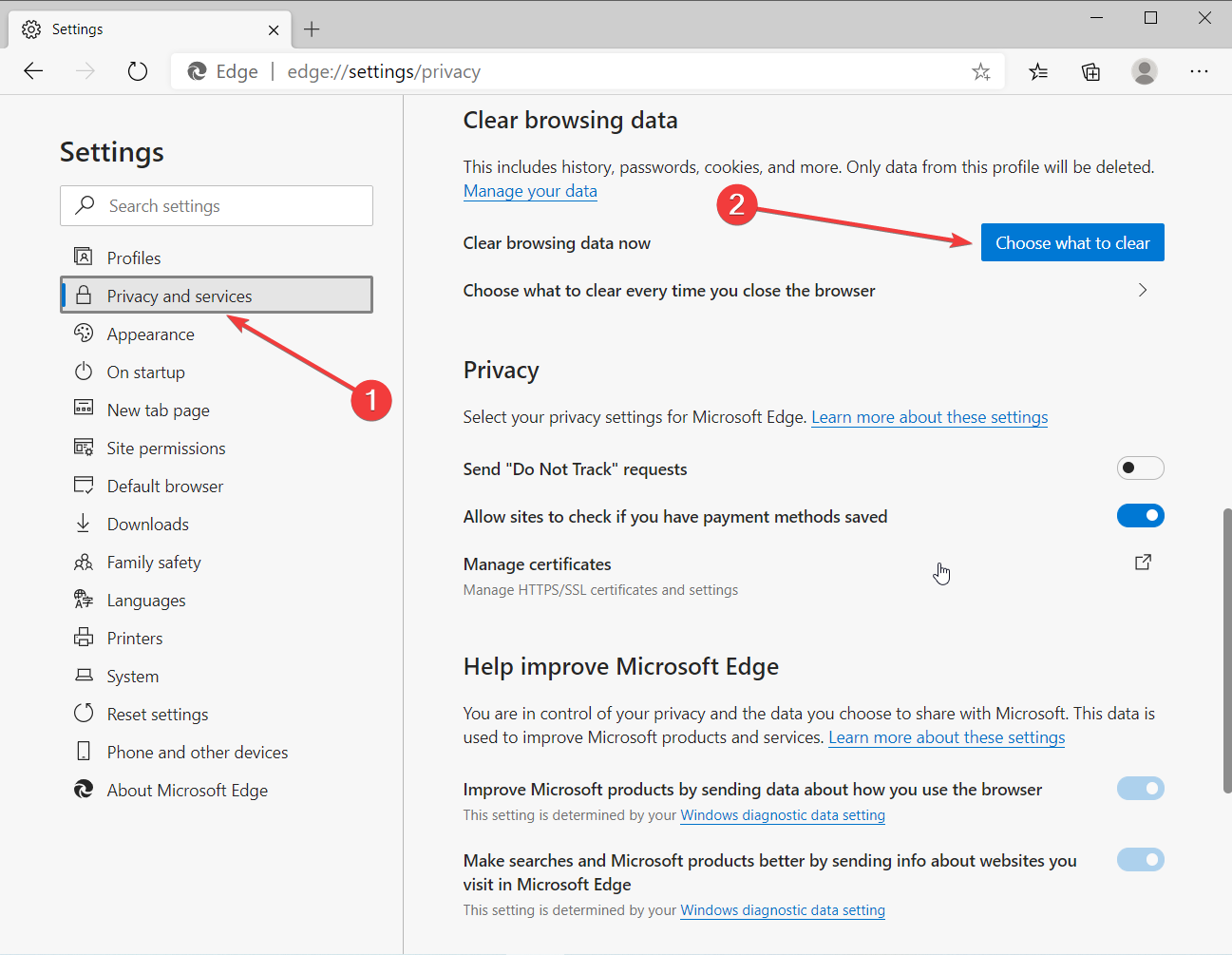 how to clear cache in microsoft edge