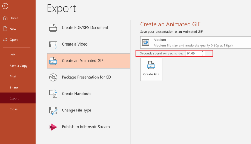 Convert slideshow to an animated GIF from PowerPoint slideshow