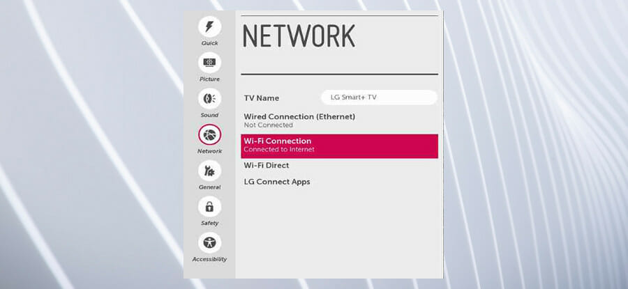select your LG Smart TV Wi-Fi connection