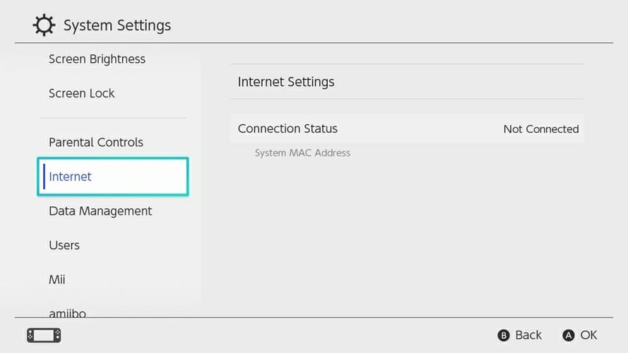 configure Internet settings on Nintendo