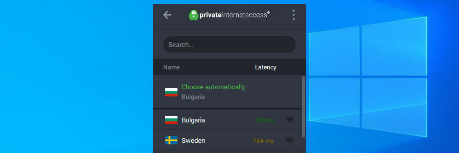 connect to the auto server in Private Internet Access