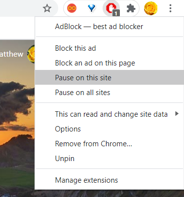 The Pause on options How to Disable Adblock in Chrome, Firefox , Edge