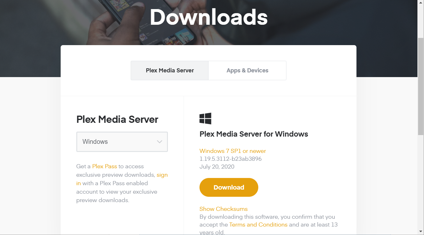 Plex Media Server download page stream pc to firestick