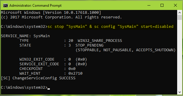 SysMain high disk usage