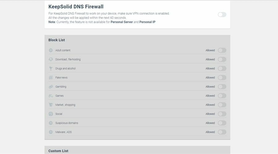 DNS firewall VPN Unlimited