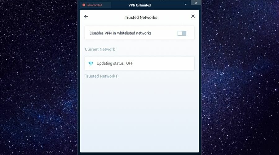 Trusted networks menu VPN Unlimited