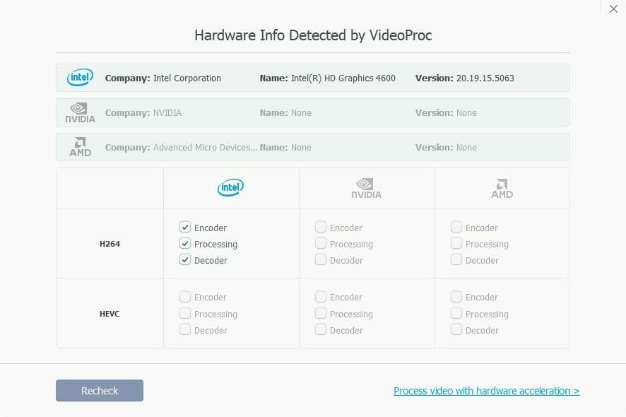 Hardware info VideoProc