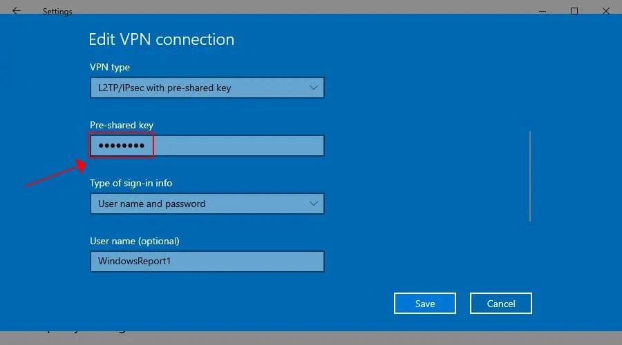 check the L2TP VPN pre-shared key on Windows 10
