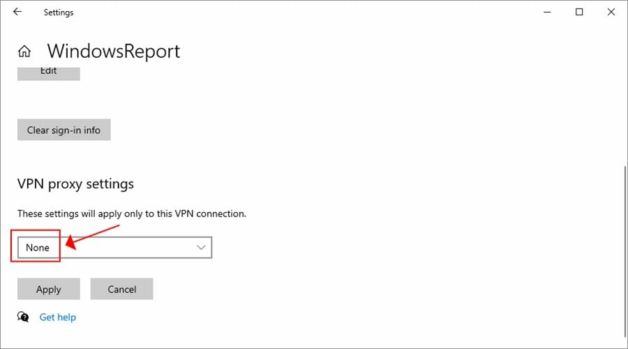 check VPN proxy settings on Windows 10