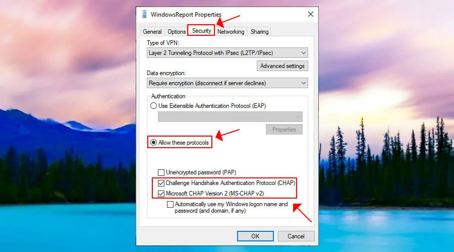 nastavit bezpečnostní protokoly VPN v systému Windows 10