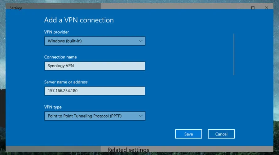create a PPTP VPN connection for Synology on Windows 10