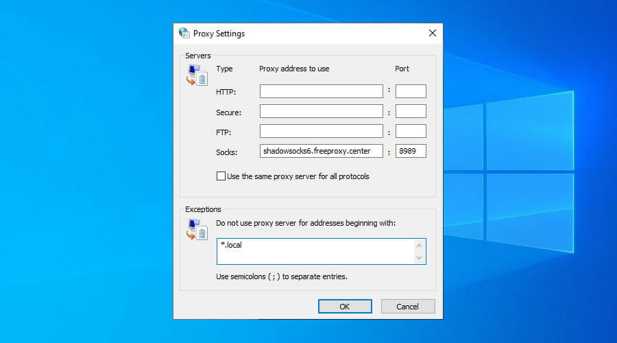 configure Windows 10 proxy settings