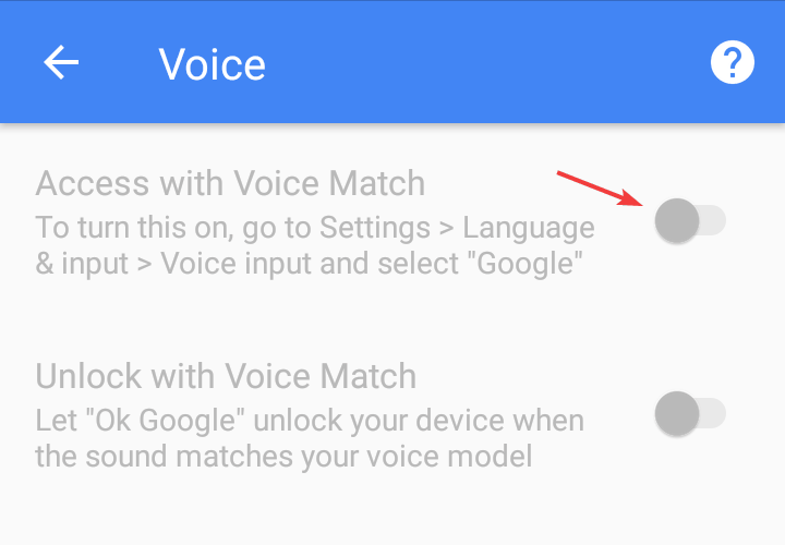 access with voice match google assistant popping up