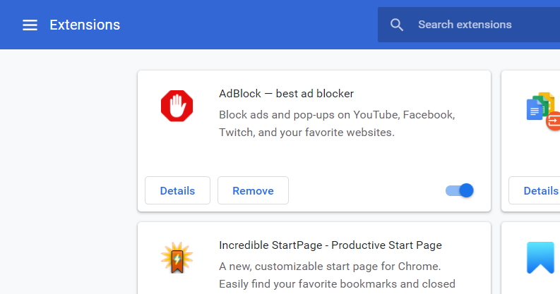 The Extensions tab How to Disable Adblock in Chrome, Firefox , Edge