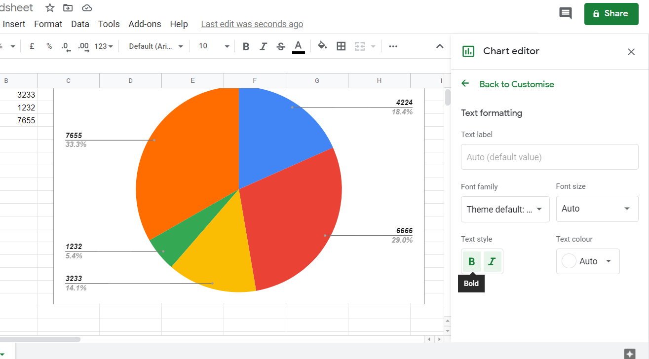 Bold and italic formatting options add words legend in google sheets