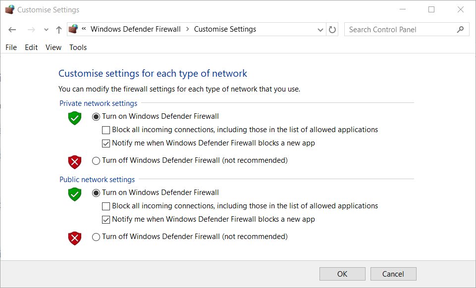 the Turn off Windows Defender Firewall settings apex legends won't launch pc