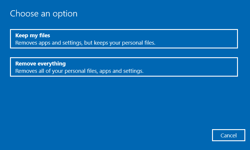 Keep my files option windows 10 blank icons