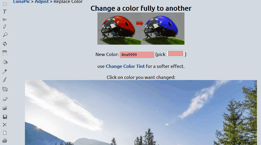 lunapic best tools to recolor image online