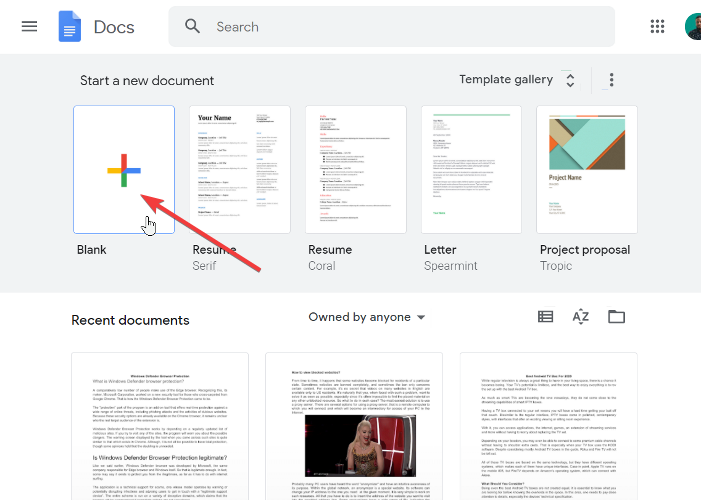 create a new document in google docs