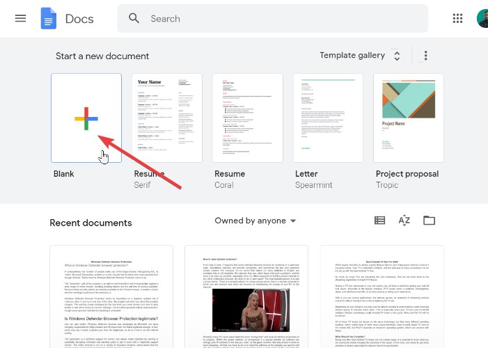 create a new google doc