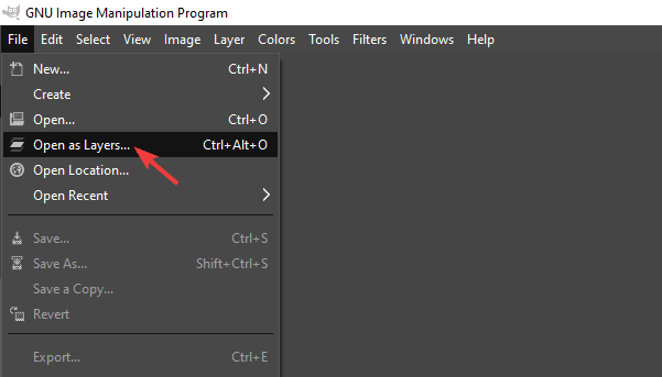 open as layers option in gimp