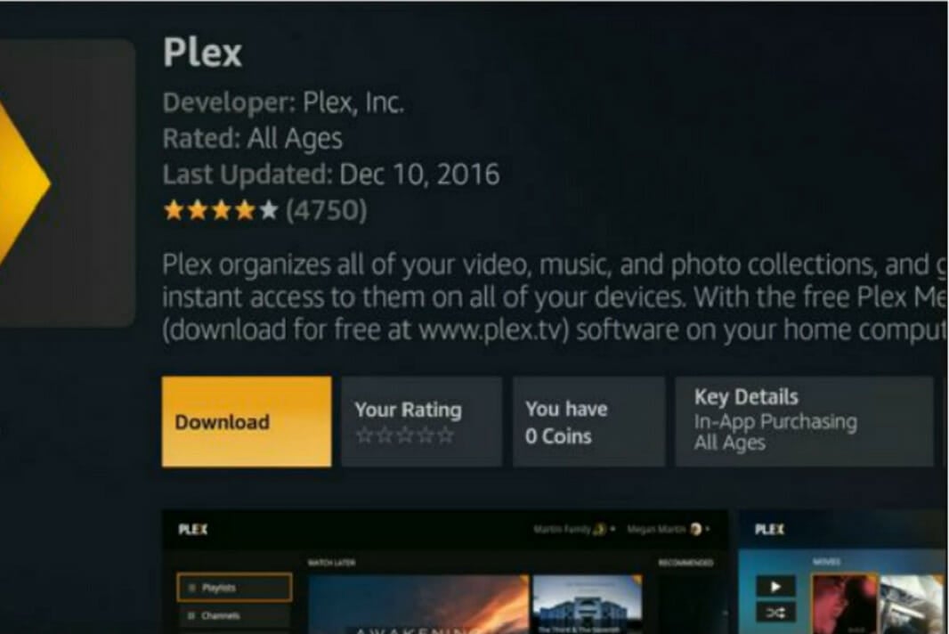 Plex Fire Stick app download page stream pc to firestick