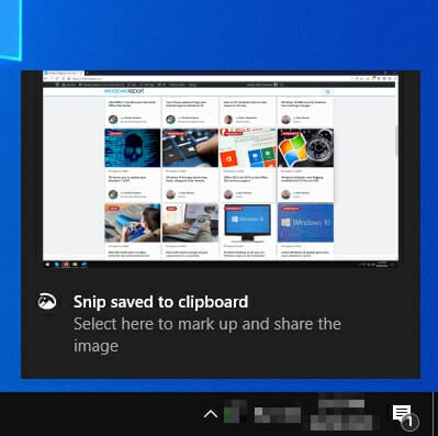 notification screenshot one monitor windows 10