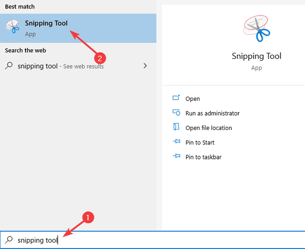 snipping tool search windows 10